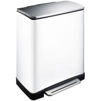 MÜLLEIMER Stilvoller Rechteckiger Mit Extra Breitem Pedal 46 Liter 65 x 50 x 34,5 cm 2 Inneneimer Aus Kunststoff Weiß Deckel Edelstahl - Weiß, Metall (50/65/34.5cm) - PROREGAL