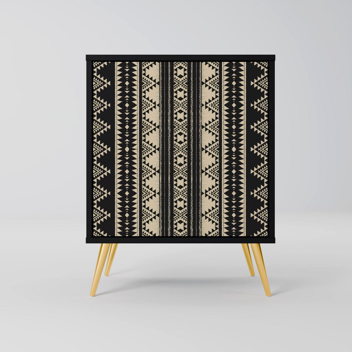 SIDEBOARD AZTEC, Schwarz, 57,5x42x72,5 cm, Schwarze Metallfüße - Multicolor/Schwarz, Holzwerkstoff/Metall (57.5/72.5/42cm) - SpaceRebels