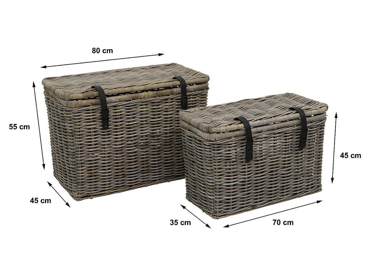 KOFFER zur Aufbewahrung 2er-Set - Kubu - 80 x 45 x 55 cm & 70 x 35 x 45 cm - Grau - NEFTA - Grau, Naturmaterialien (45/55/80cm) - Vente-Unique