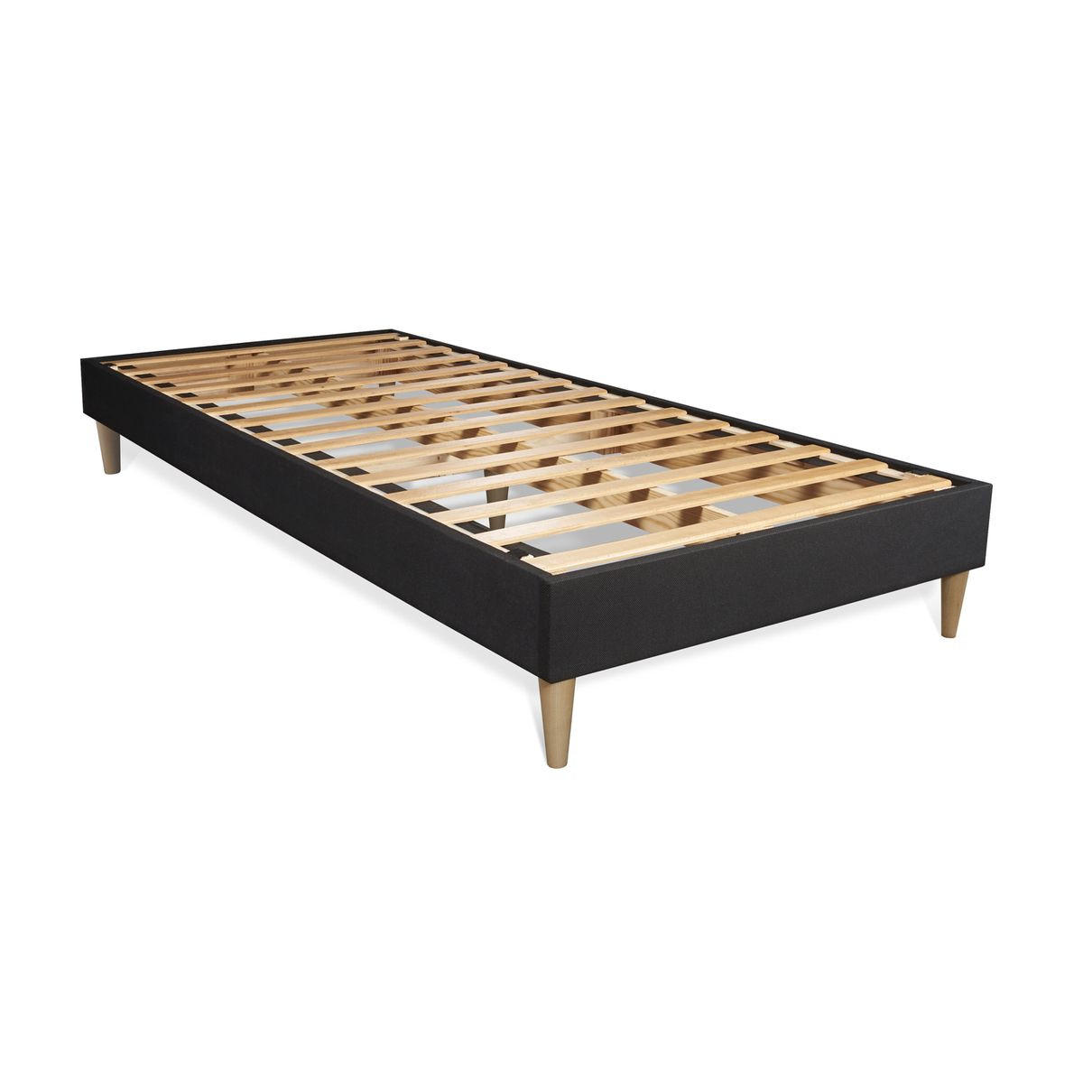 BETT Nottingham Memory-Schaum 90 x 200 cm h3 - Kit Bettgestell Schwarz - Beige/Schwarz, Karton/Holz (90/200cm) - ROYAL PALACE BEDDING