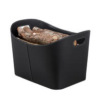 KAMINHOLZKORB Schwarz Kunstleder Größe XL - Schwarz, Wellpappe/Kunststoff (55/35.5/42.5cm) - Relaxdays