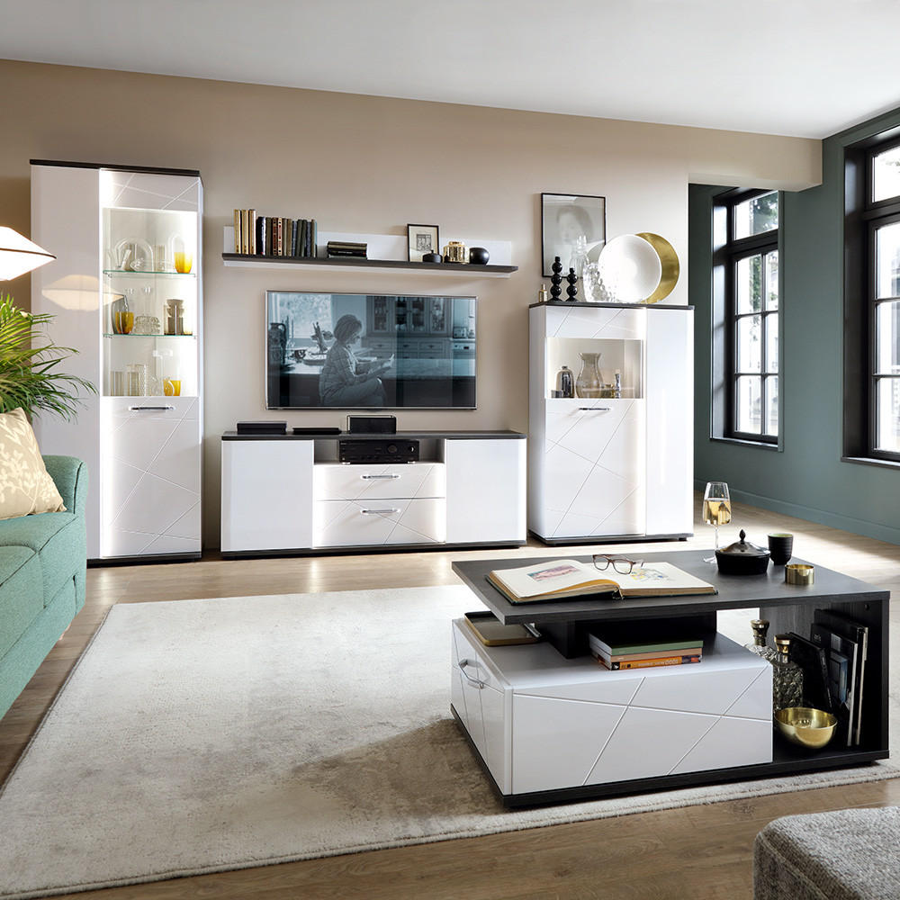 WOHNZIMMER-SET 5-TLG. Visalia-129 - Weiß, Holzwerkstoff (590/200/64cm) - Lomado