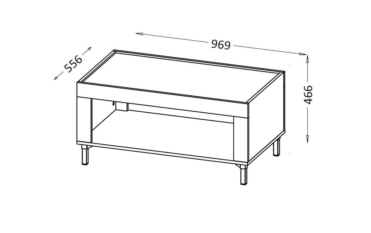 COUCHTISCH Mossa Weiß, mit Schwarz Beine - Schwarz/Weiß, Holzwerkstoff (56/97/47cm) - Bettso