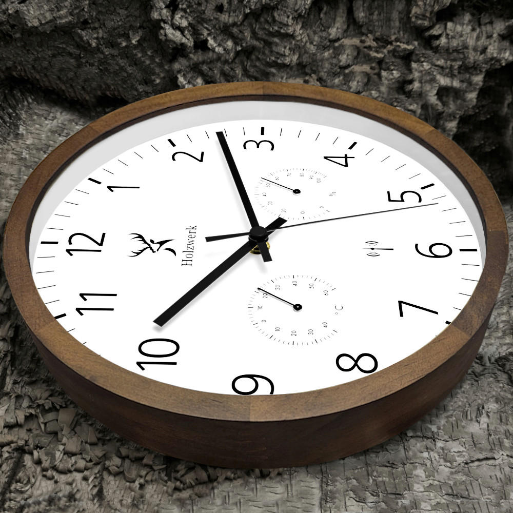 WANDUHR Holz Designer WEGBERG (FUNK) Wand Uhr, braun, weiß - Dunkelbraun/Schwarz, Glas/Holz (30/30/4.2cm) - Holzwerk