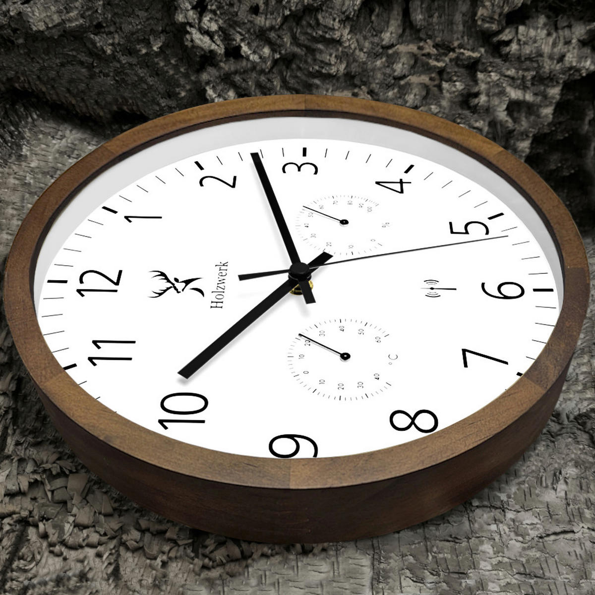 WANDUHR Holz Designer WEGBERG (FUNK) Wand Uhr, braun, weiß - Dunkelbraun/Schwarz, Glas/Holz (30/30/4.2cm) - Holzwerk