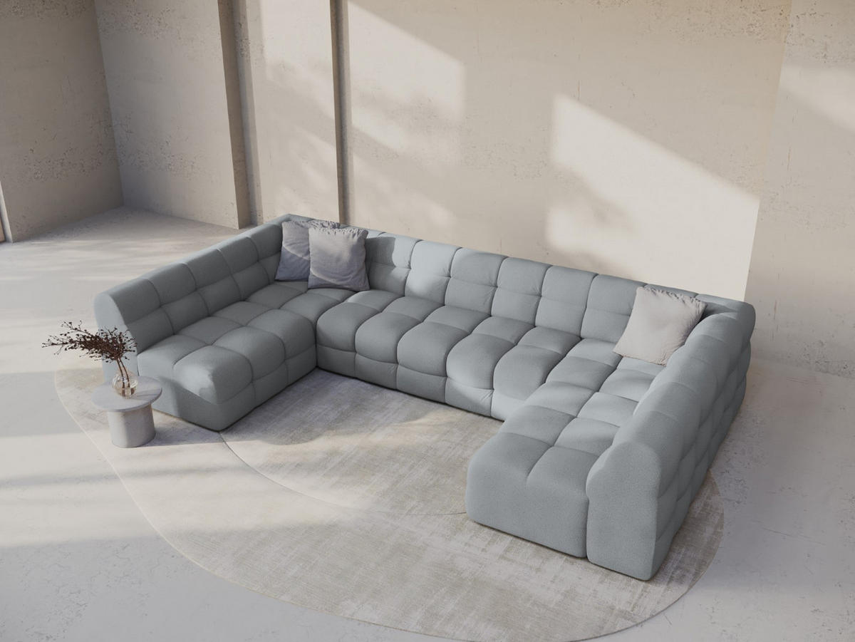PANORAMASOFA Kendal aus strukturiertem Stoff platin 7 Sitzplätze - Platinfarben, Textil (203/79/372cm) - Micadoni
