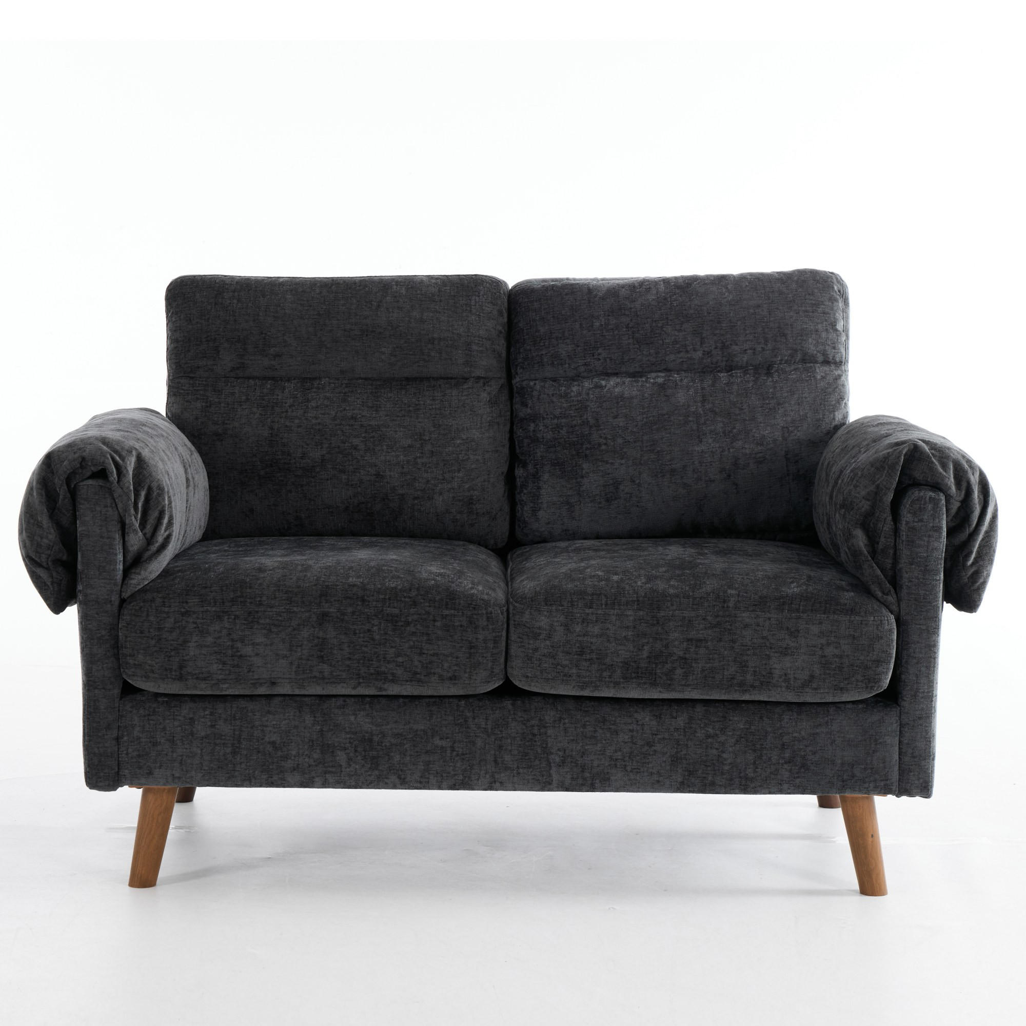 2-SITZER SOFA Chenille Schwarz - Schwarz, Holzwerkstoff/Textil (70/85/124cm) - WISHDOR