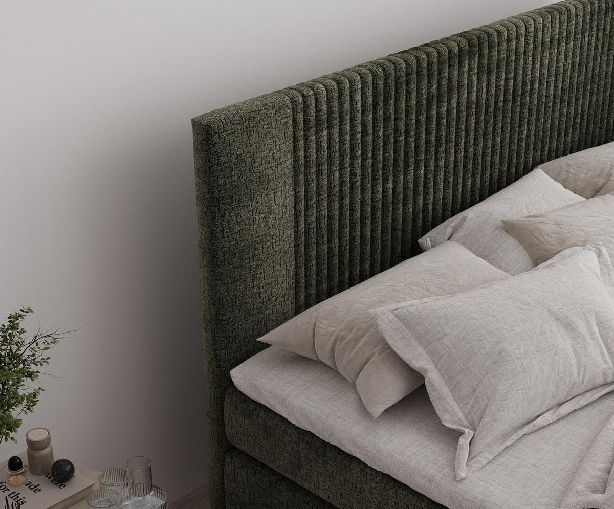 BOXSPRINGBETT Bergamo Olivenfarbe 160/200 cm - Schwarz/Olivgrün, Holz/Holzwerkstoff (160/200cm) - Maison de Reve