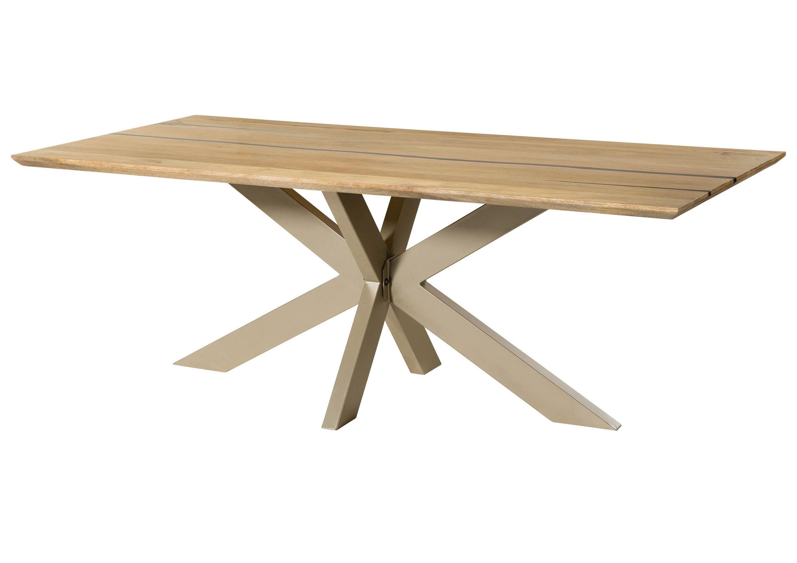 ESSTISCH Mango 180x90x74 natur lackiert / Epoxid schwarz, Kreuzgestell silber matt EPOXY - Naturfarben, Holz (180/90/74cm) - Massivmoebel24