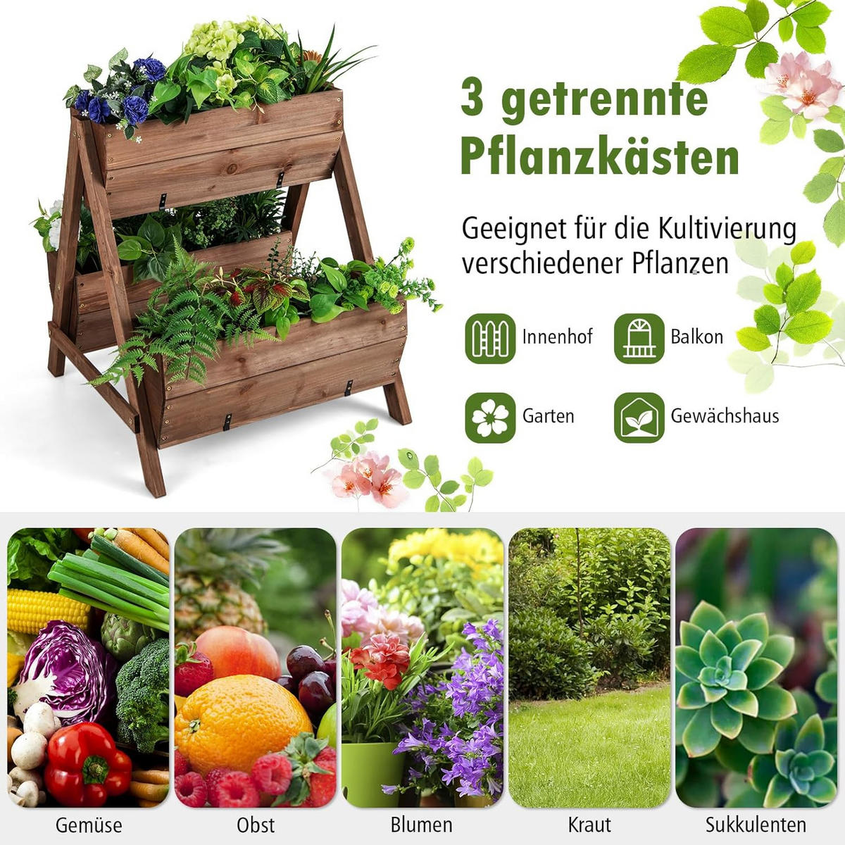 HOCHBEET Braun - Braun, Holz (73/73/66cm) - COSTWAY