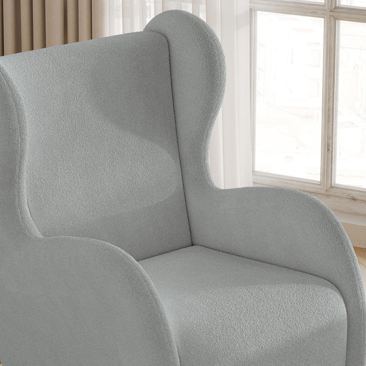 MASSENO Relaxační Křeslo MASTI, Látka s přezkami Světle šedá - světle šedá, kompozitní dřevo (74/100/86cm) - MASSENO