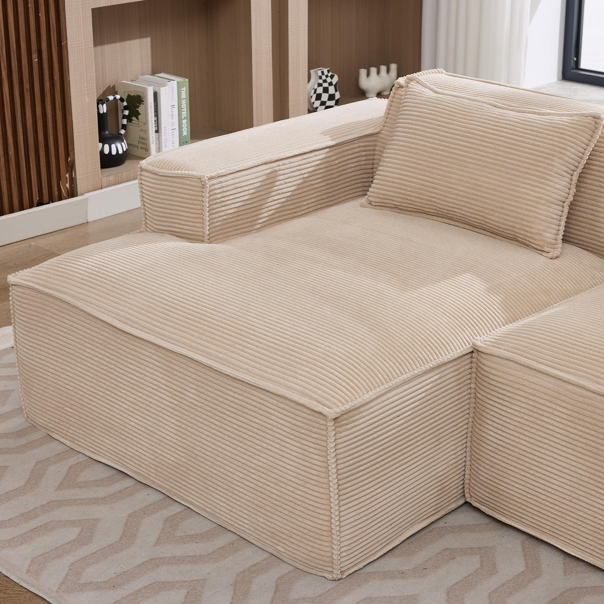 ECKSOFA Polyester Khaki mit Kissen - Hellbraun, Textil (235/129cm) - WISHDOR