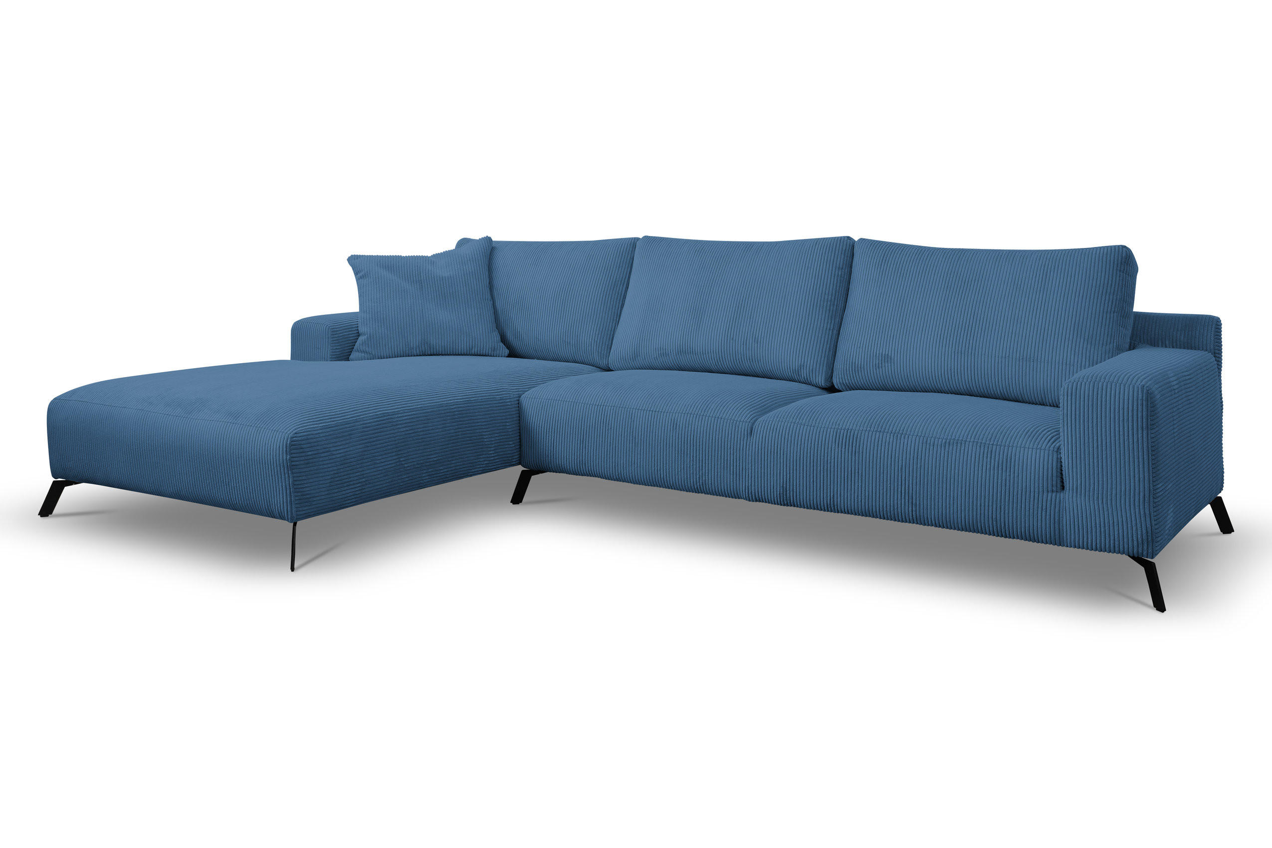 ECKSOFA Aspen in L-Form, Coach Farbe: Blau, Cordstoff, Ottomane Links - Blau, Textil (187/312cm) - VENASI MÖBEL