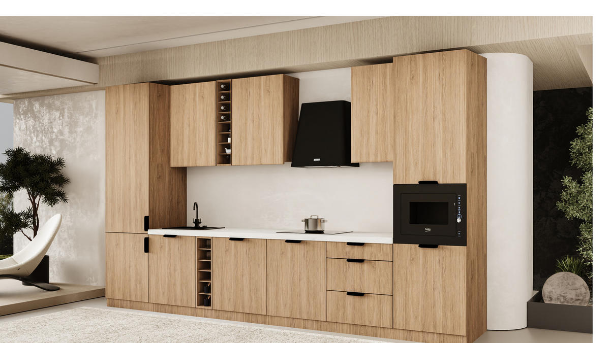 KÜCHENZEILE 360 cm - Sorento KS3-M375 - in Sonoma Eiche - Schwarz/Sonoma Eiche, Holz (375/247/58cm)