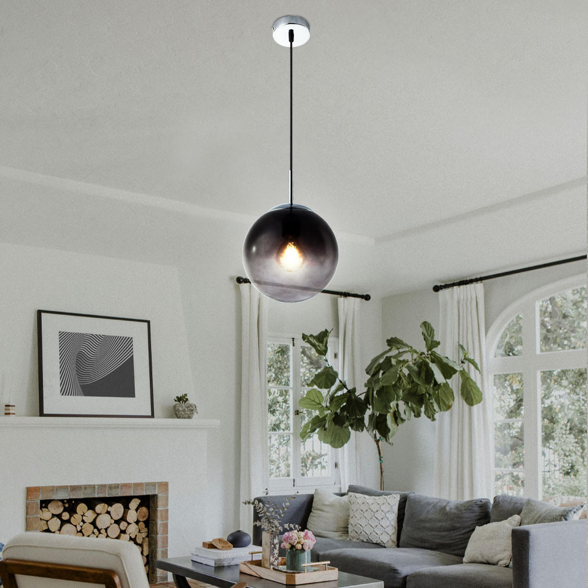 HÄNGELEUCHTE Glas Rauch Grau - Grau, Glas (20/20/120cm) - Globo Lighting