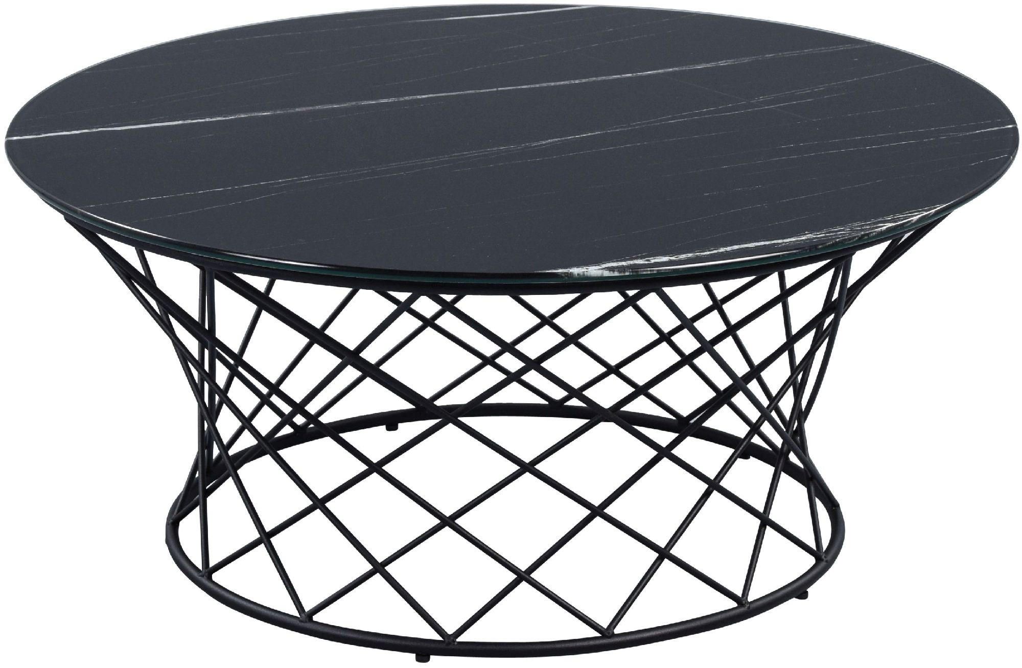 COUCHTISCH Gloria Rund Metall Sicherheitsglas in Marmoroptik 80/35/80 cm - Schwarz, Metall (80/35/14cm) - M2 Kollektion