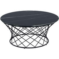 COUCHTISCH Gloria Rund Metall Sicherheitsglas in Marmoroptik 80/35/80 cm - Schwarz, Metall (80/35/14cm) - M2 Kollektion