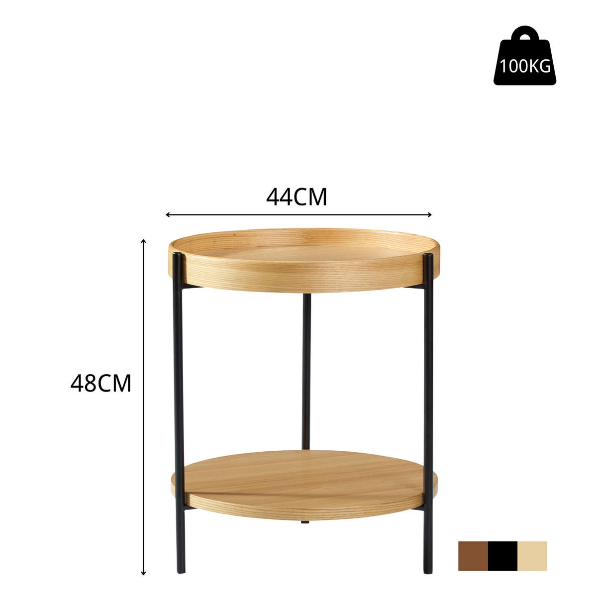 KONFERENČNÍ stolek 50/50/48 cm přírodní z masivního dřeva a MDF se 2 policemi - přírodní, kompozitní dřevo (50/50/48cm) - OKWISH