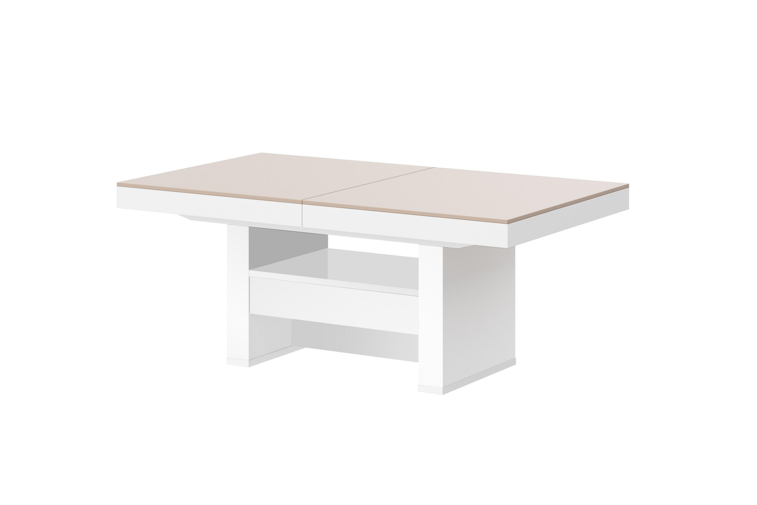 COUCHTISCH rechteckig Cappuccino Weiß Hochglanz Höhenverstellbar ausziehbar 12/75/55 cm - Weiß Hochglanz/Cappuccino, Holzwerkstoff (75/120/55cm)