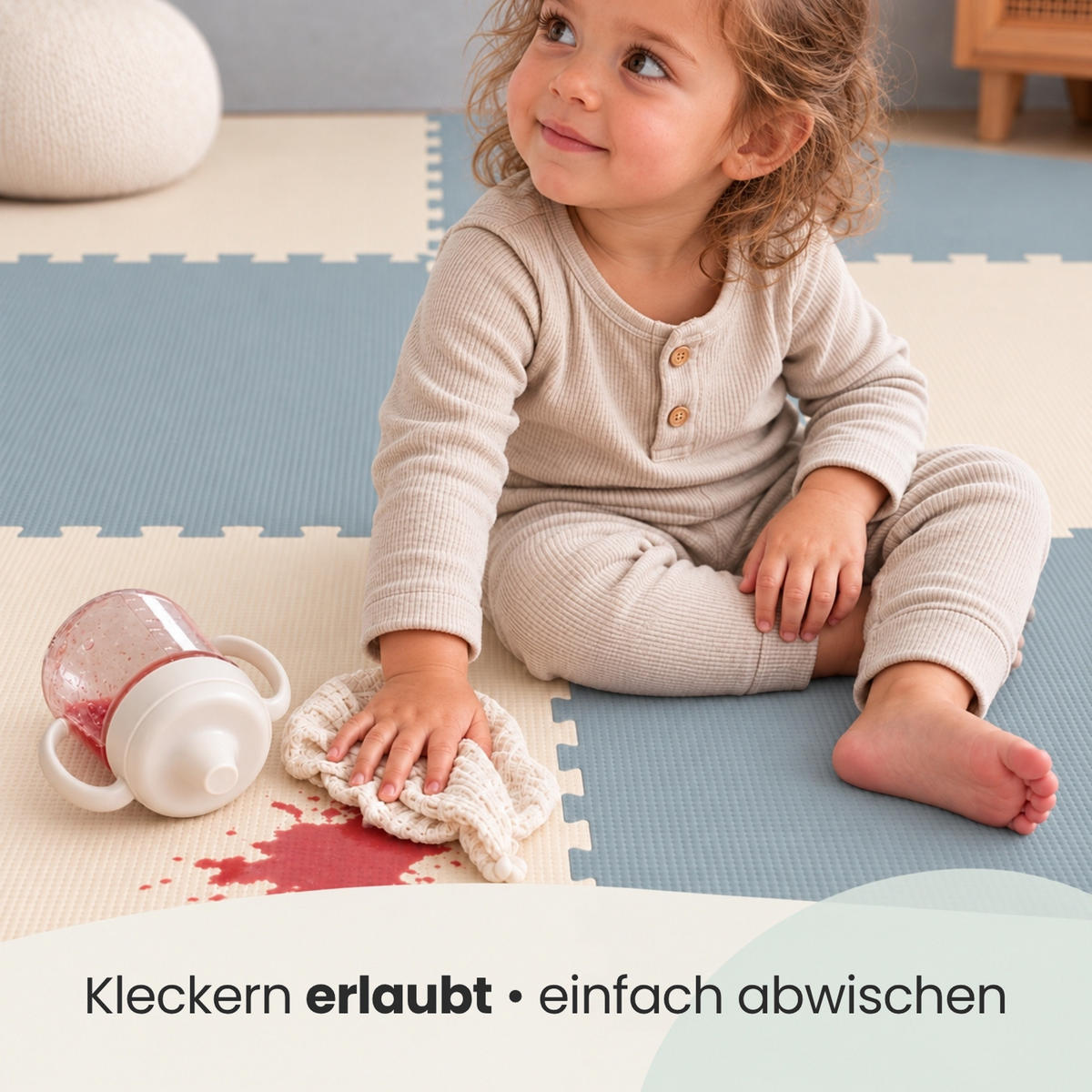 SPIELMATTE für Kinder - 8er set - 50x50 cm - Blau und Beige - Blau, Kunststoff (50/50cm) - Littletom