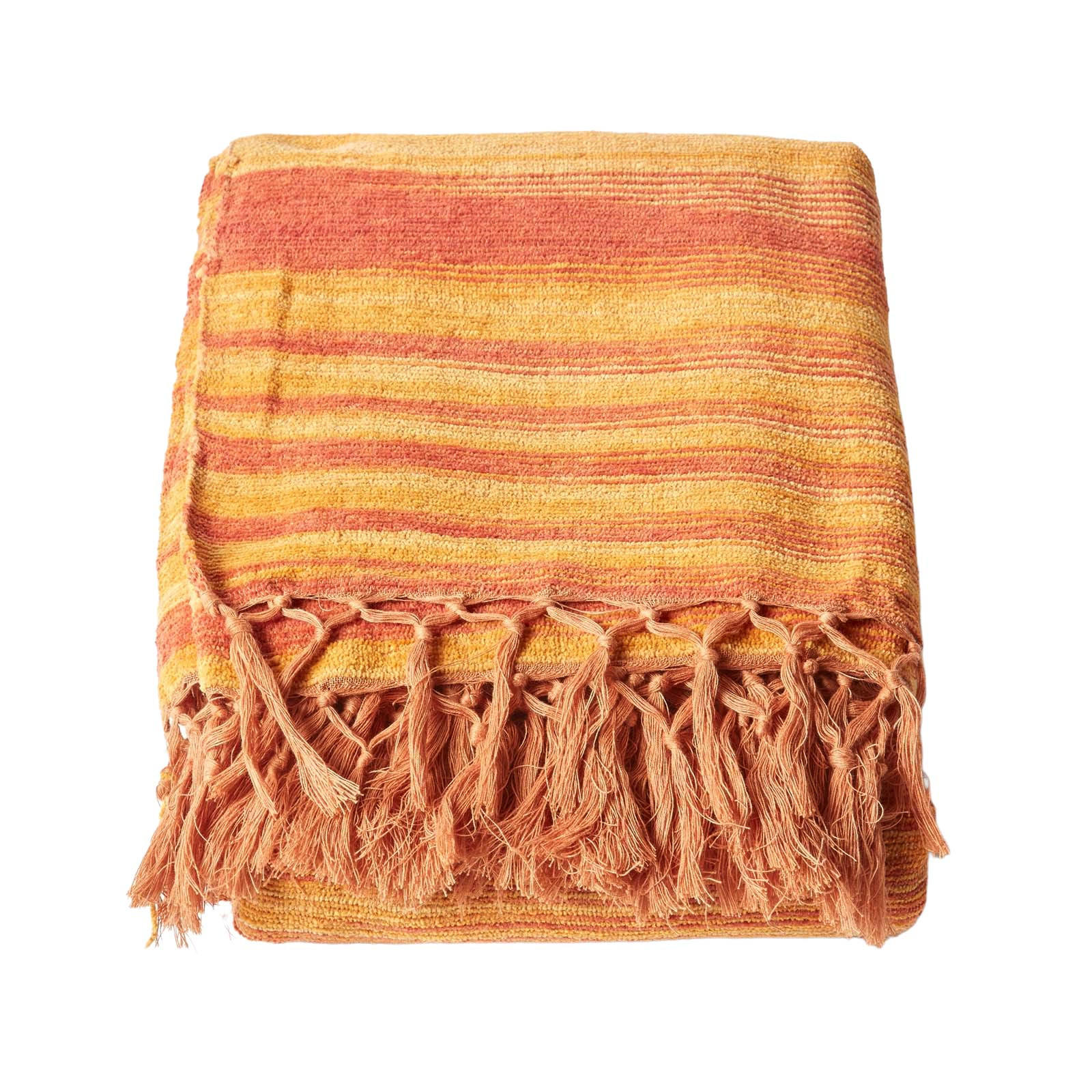 WOHNDECKE Chenille 220/240 cm, 100% Baumwolle gestreift - Orange, Textil (220/240cm) - Homescapes