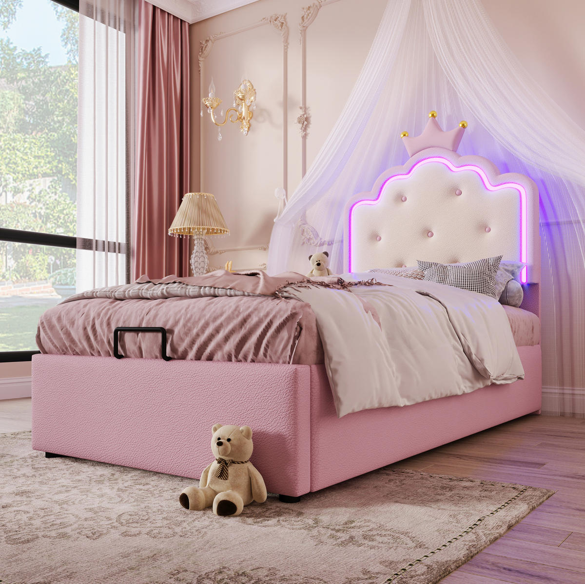 POLSTERBETT mit hydraulischem Stauraum 90x200 cm PU Rosa - Pink, Metall (90/200cm) - Beauniv