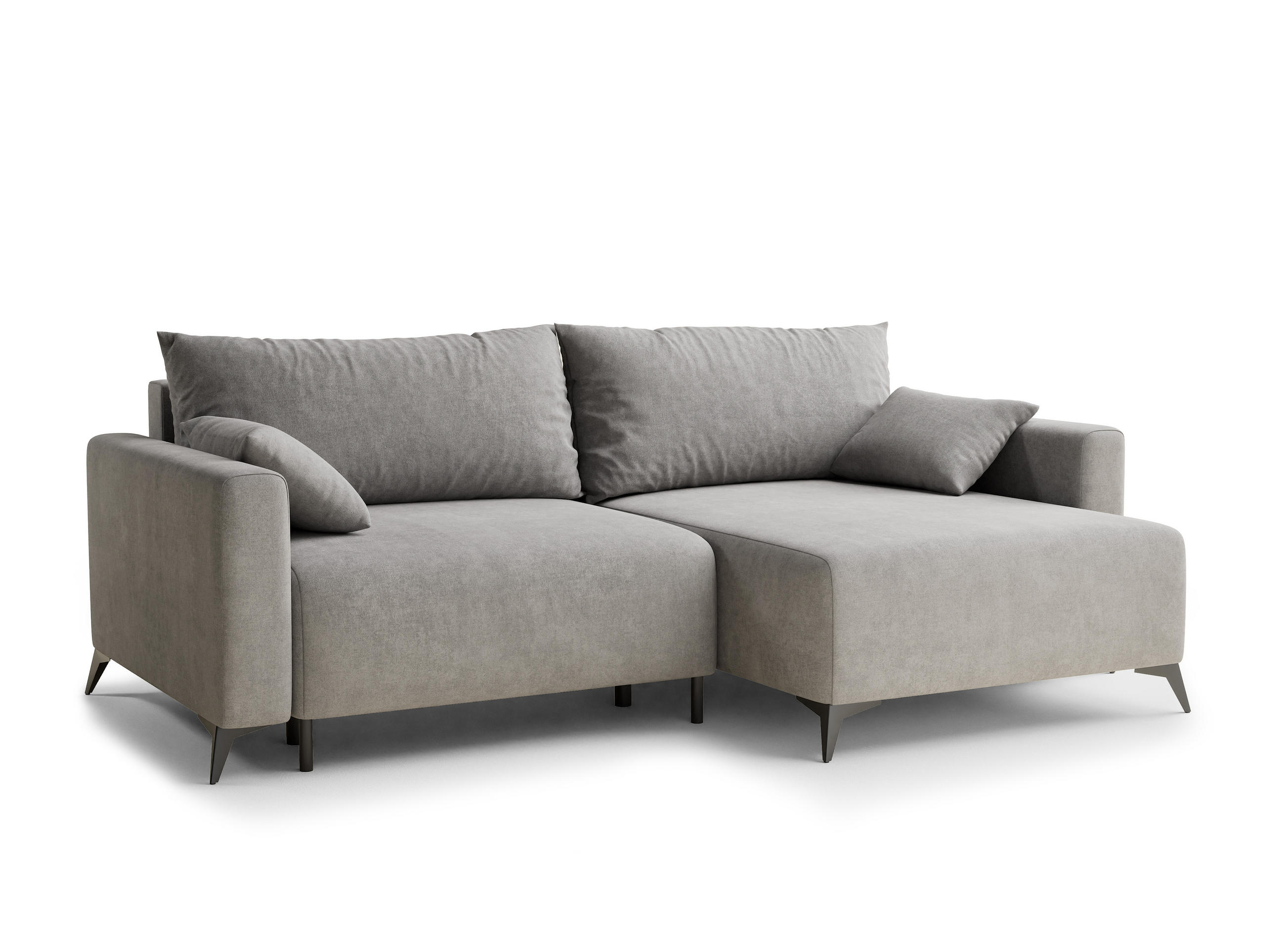 ECKSOFA MIT SCHLAFFUNKTION Leon Beige grau Webstoff - Greige/Schwarz, Holz/Holzwerkstoff (239/148cm) - Maison de Reve