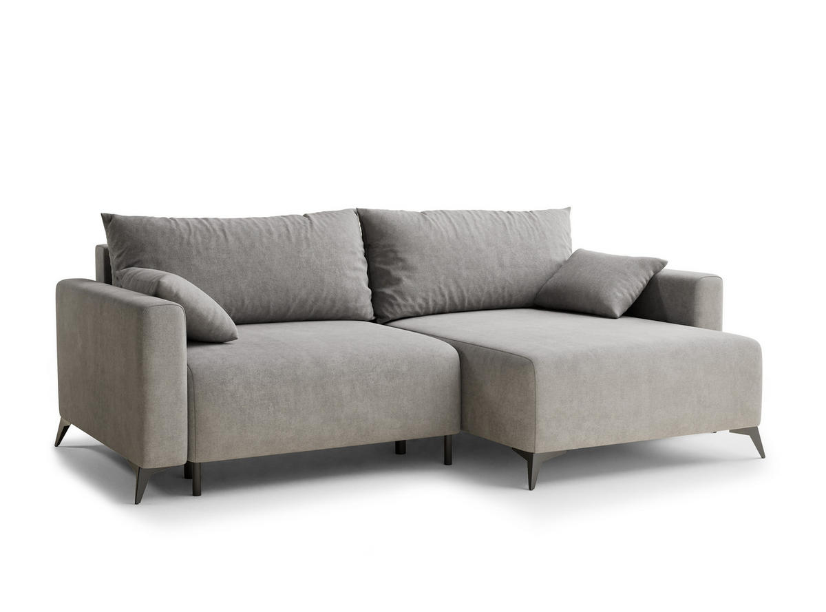 ECKSOFA MIT SCHLAFFUNKTION Leon Beige grau Webstoff - Greige/Schwarz, Holz/Holzwerkstoff (239/148cm) - Maison de Reve