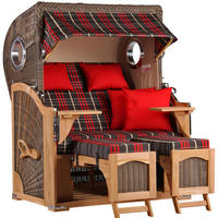 STRANDKORB Düne 2 Sitzer Teak PE Grey - Rot/Braun, Holz/Metall (125/170/80cm) - Mr. Deko