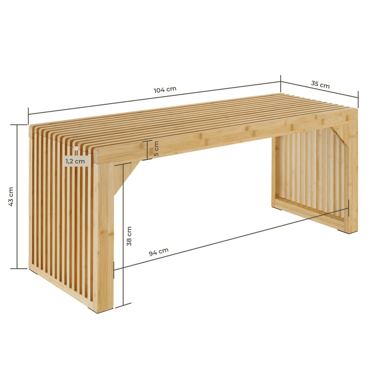 SITZBANK Ribb, Belastbarkeit 350 kg, Bambus - Beige, Holz (104/43/35cm) - tectake