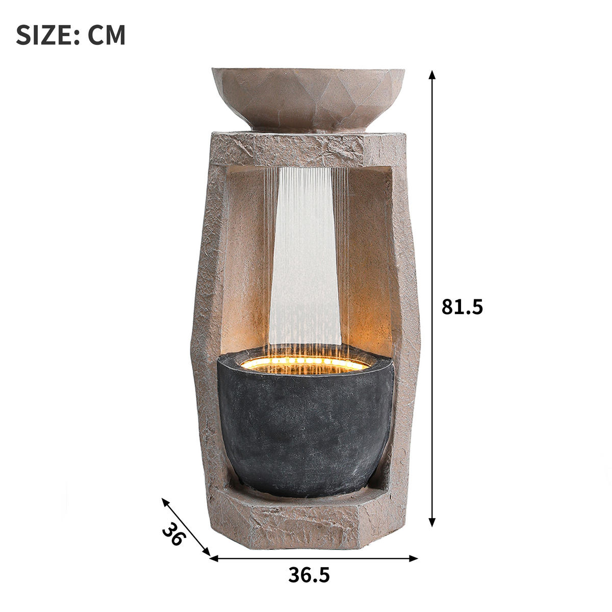 GARTENBRUNNEN, LED-Beleuchtung, Kunststein, Wasserspiel, Beige - Beige, Naturmaterialien (36.5/36/81.5cm) - FLIEKS