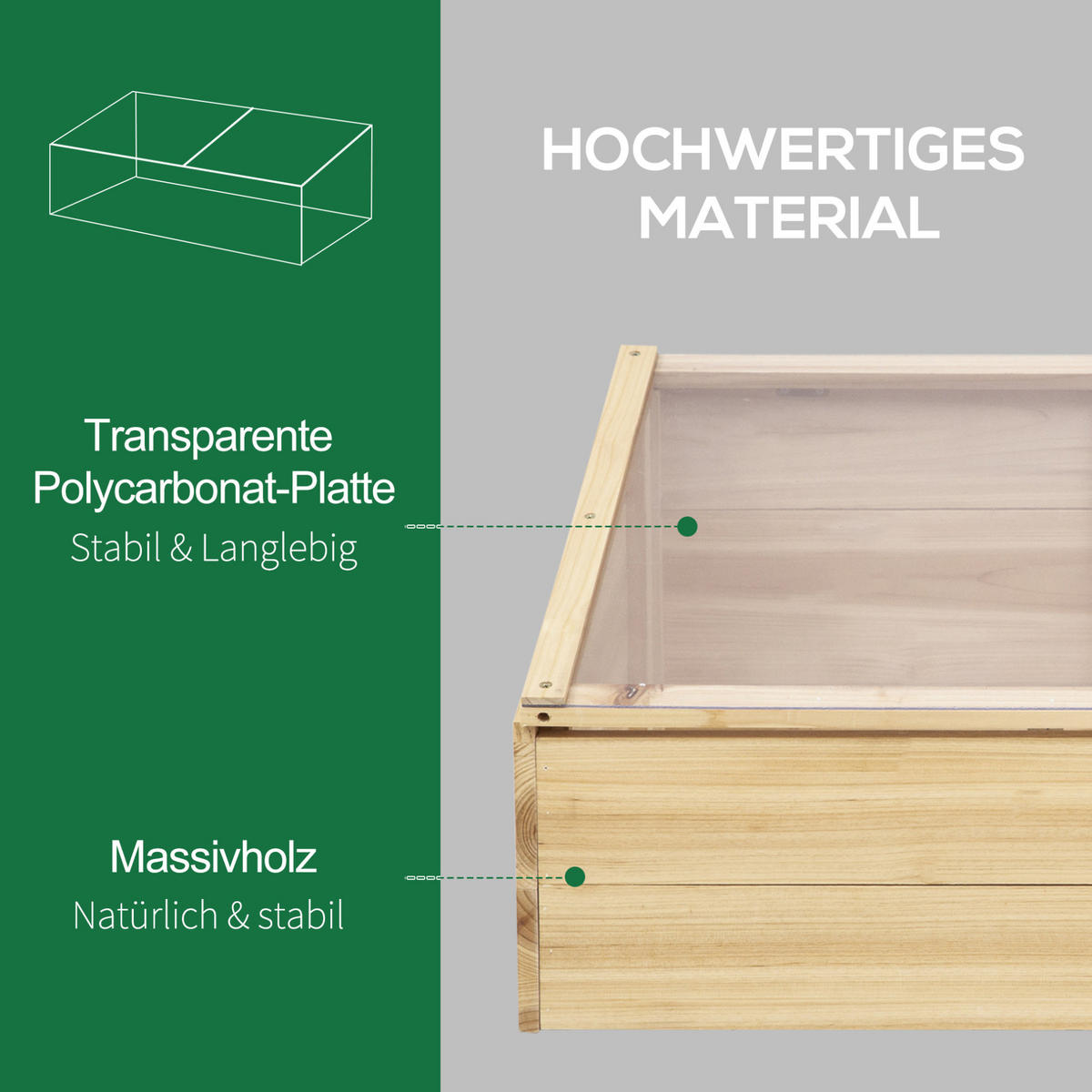 GEWÄCHSHAUS aus Holz 100x50x35/26 cm in Natur mit PC-Platte - Naturfarben, Holz (50/35/100cm) - Modfu