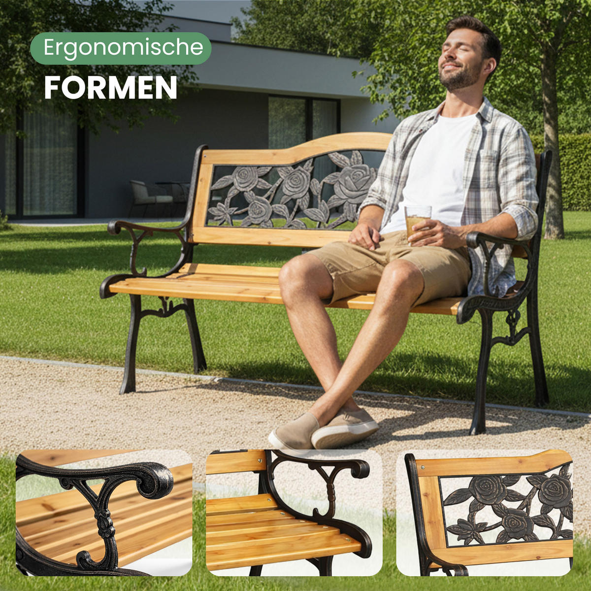 GARTENBANK ROSA Schwarz 125 x 76,5 x 52 cm - Schwarz/Braun, Holz/Metall (125/76.5/52cm) - Akord