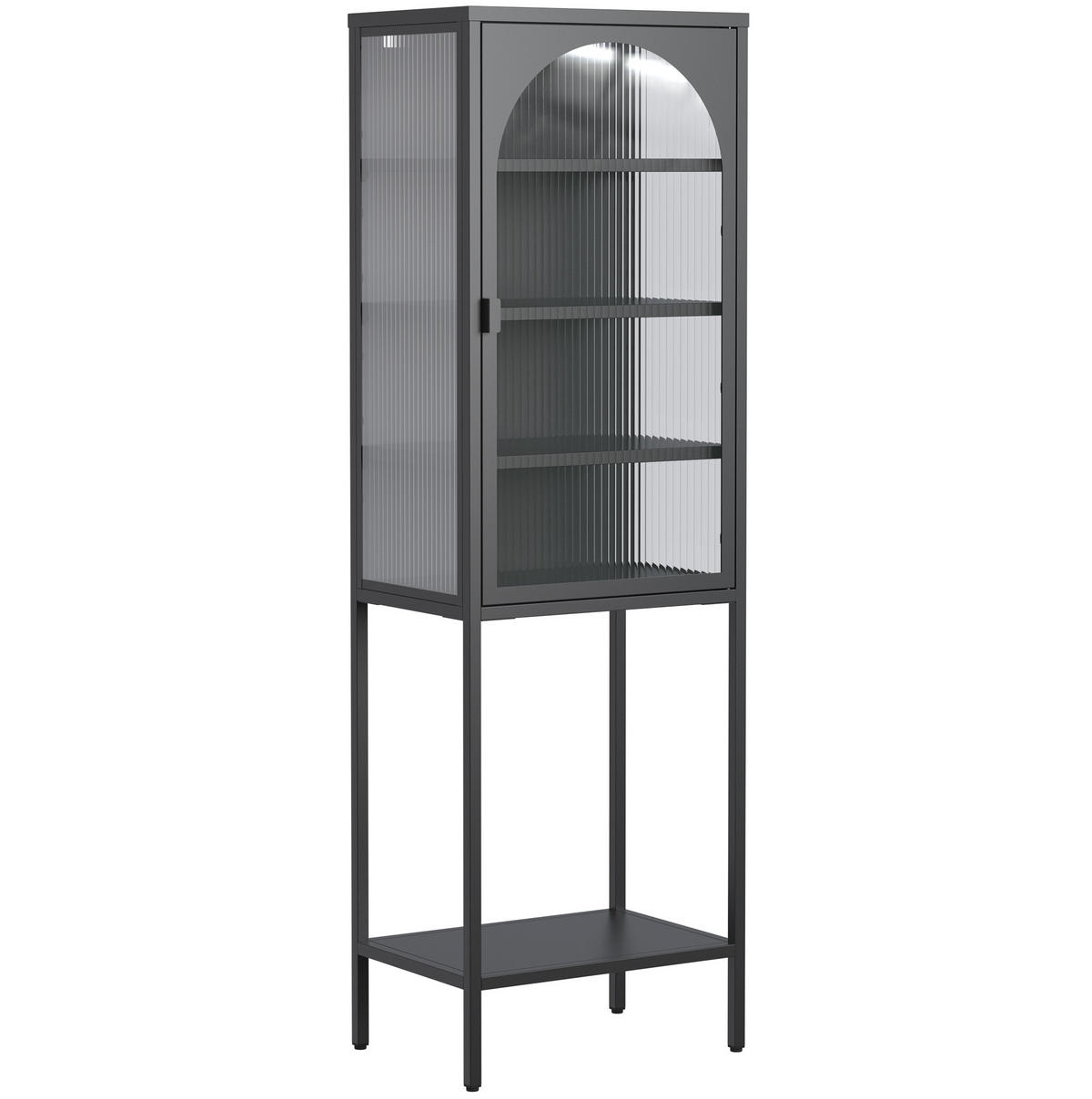 VITRINE 50/35/160 cm aus Metall und Glas mit geriffelter Glastür Schwarz - Schwarz, Holzwerkstoff (50/160/35cm) - Modenvie