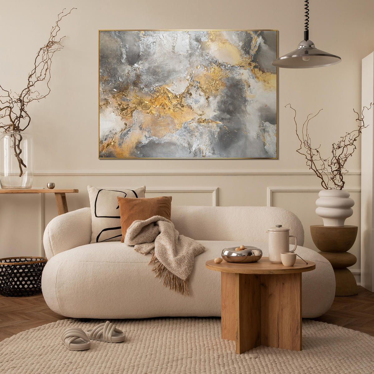 GEMÄLDE Harmonie von Gold und Silber II Schattenfugenrahmen Gold 120x80 cm - Goldfarben, Holz (120/80cm) - YS-art gallery