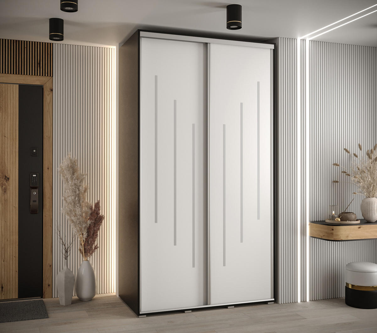 SCHWEBETÜRENSCHRANK 235,2/130/45 2-türig - Silberfarben/Schwarz, Holz/Metall (130/235/45cm) - Abiks Möbel