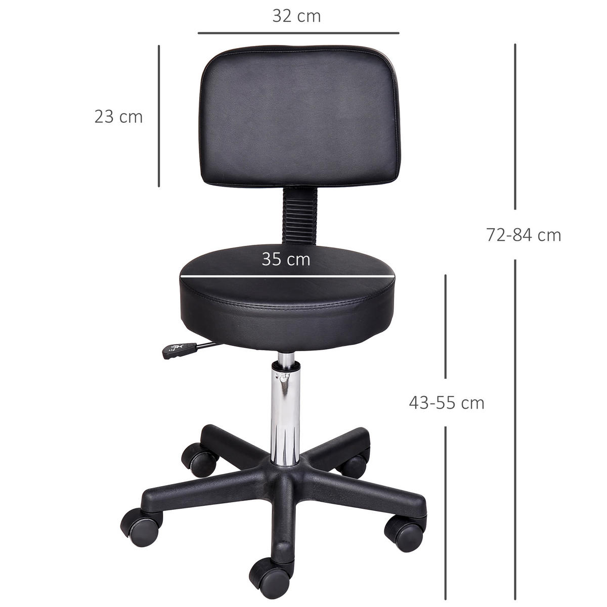 ROLLHOCKER Arbeitsstuhl Kosmetikstuhl Drehstuhl Hocker Profi Salon Stuhl Schwarz - Schwarz, Kunststoff (35/84/35cm) - HOMCOM