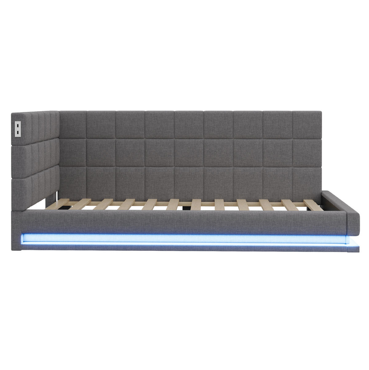 POLSTERBETT 90/200 cm mit LED-Beleuchtung & USB-Steckdose aus Leinen Grau - Grau, Textil (90/200cm) - OKWISH