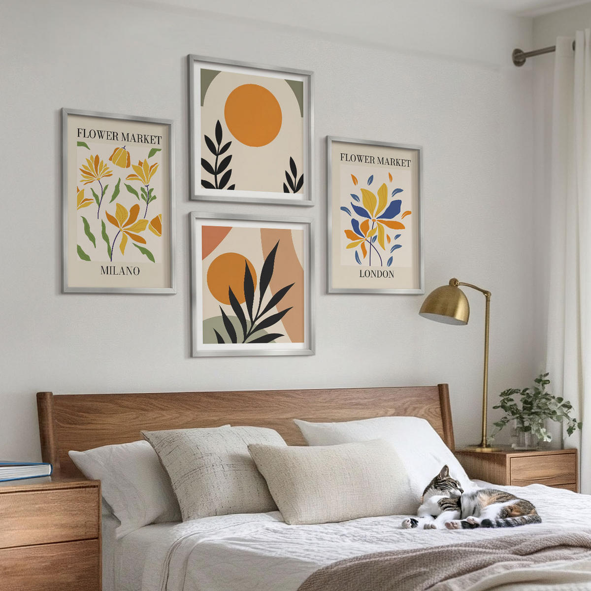 WANDBILDER 4er Set - 50x50 cm & 40x60 cm Silberner Rahmen - Blumenposter Paris Mailand - Silberfarben, Kunststoff (50/50cm) - ArtPrintCave