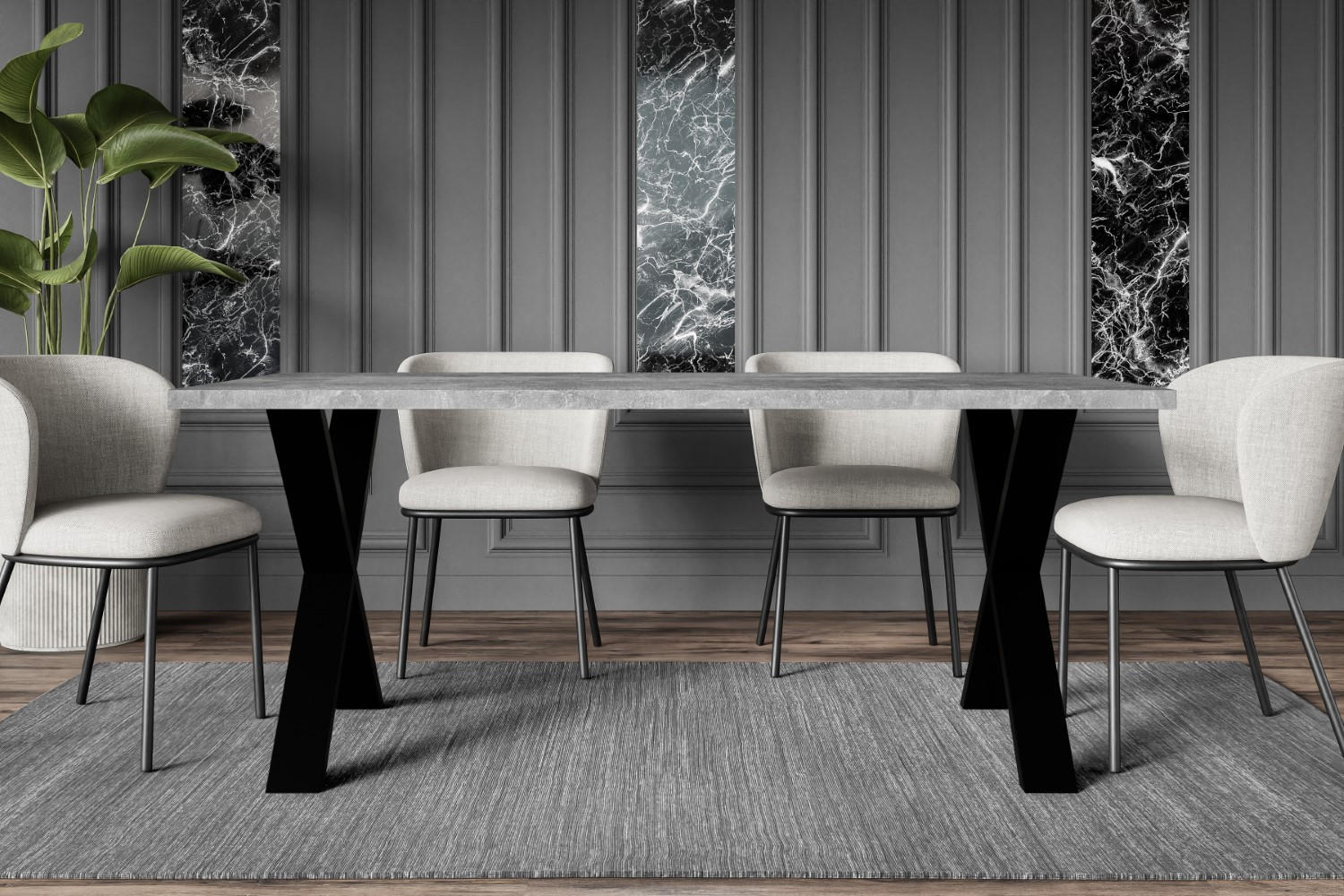 ESSTISCH 160x90x75 cm - Betonoptik / Schwarz - KLYN X - Grau, Holzwerkstoff (160/90/75cm) - ALTDECOR