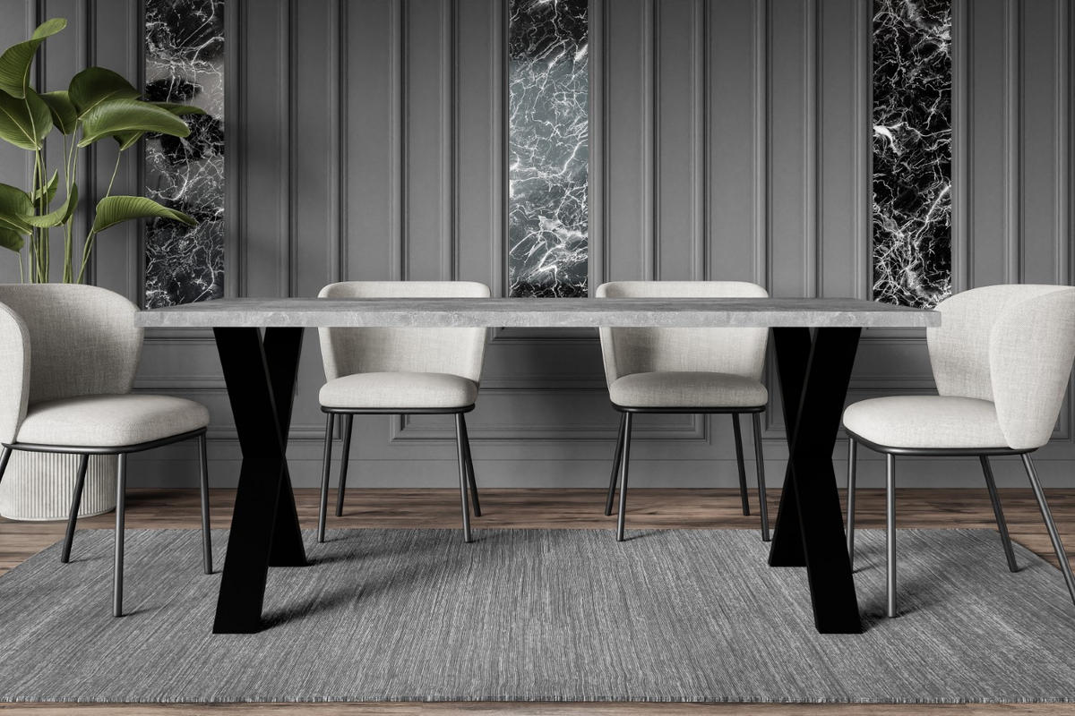 ESSTISCH 160x90x75 cm - Betonoptik / Schwarz - KLYN X - Grau, Holzwerkstoff (160/90/75cm) - ALTDECOR