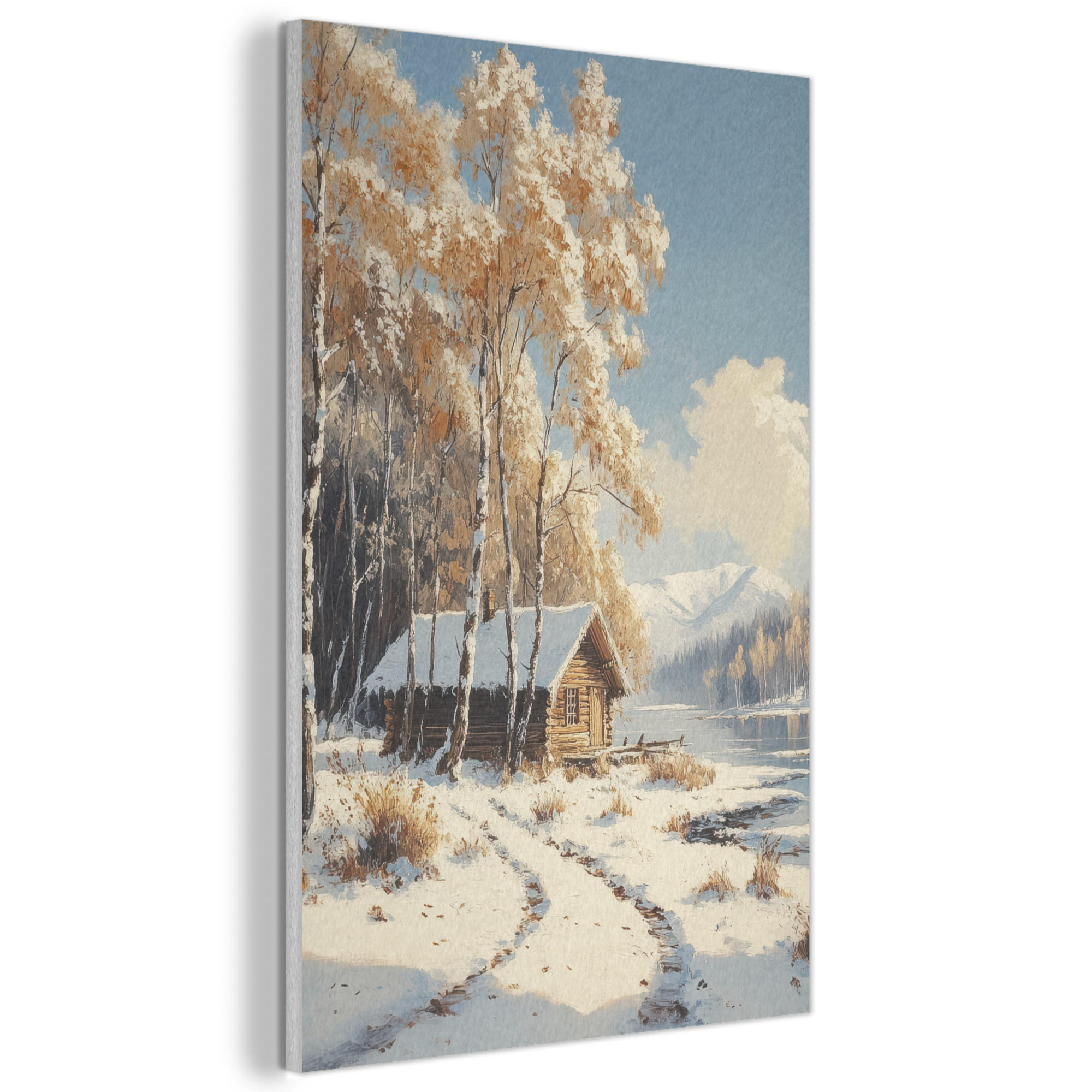 AKUSTIKBILD Winter - Schnee - Zuhause - Natur Wanddeko 60x90 cm - Hellbraun, Kunststoff (60/90/0.9cm) - MuchoWow