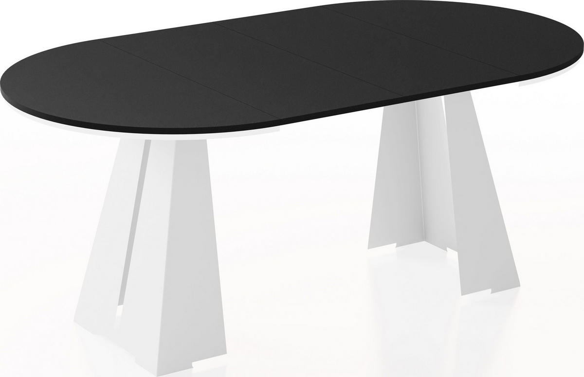 ESSTISCH Kova runder ausziehbarer, Schwarz 100-180/100/76 cm - Schwarz/Weiß, Holzwerkstoff/Metall (100/100/76cm) - WFL GROUP