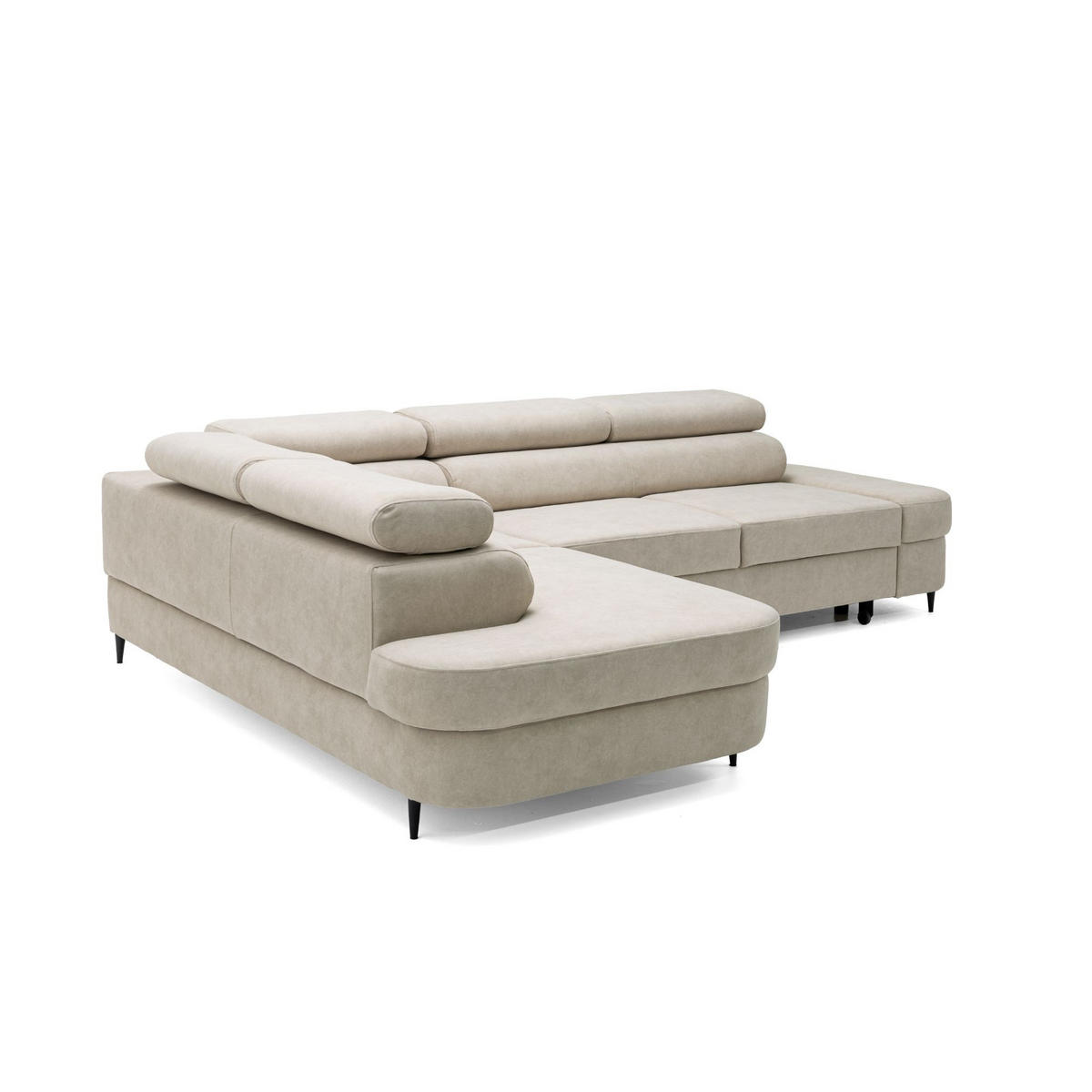 ECKSOFA PRIAM L Links mit Schlaffunktion 125x195 Velours Beige - Beige/Schwarz, Holz/Textil (203/275cm) - Muffo