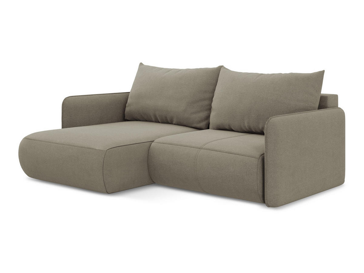 ECKSOFA mit Schlaffunktion Strukturstoff Stoff Beige - Beige/Schwarz, Kunststoff/Textil (148/207cm) - Makamii