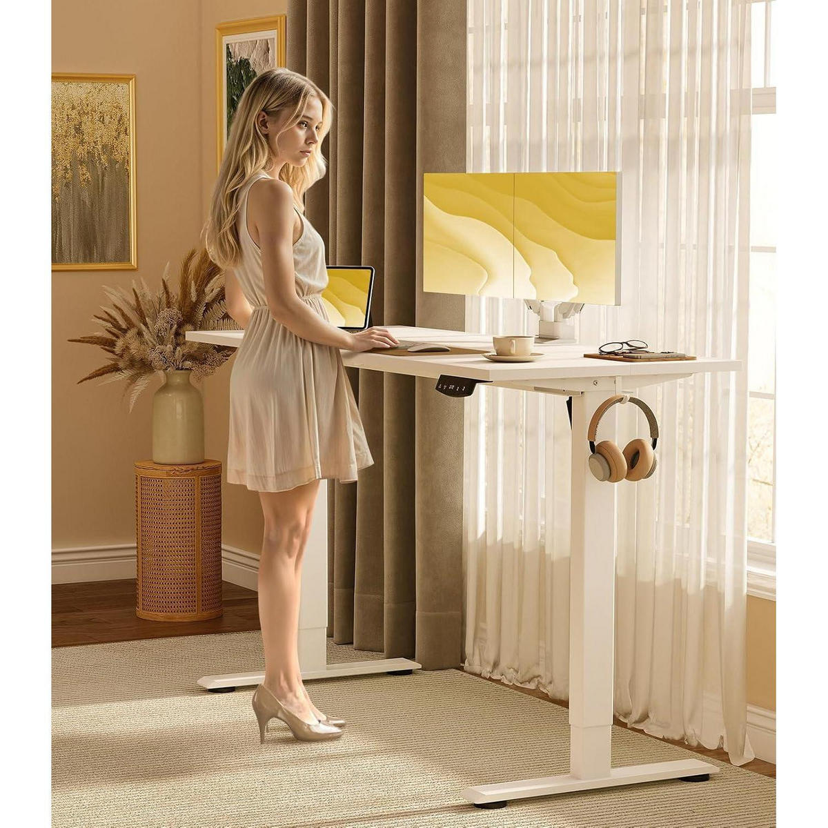 SCHREIBTISCH höhenverstellbar elektrisch 140 cm Weiß - Weiß, Metall (54/140/72cm)