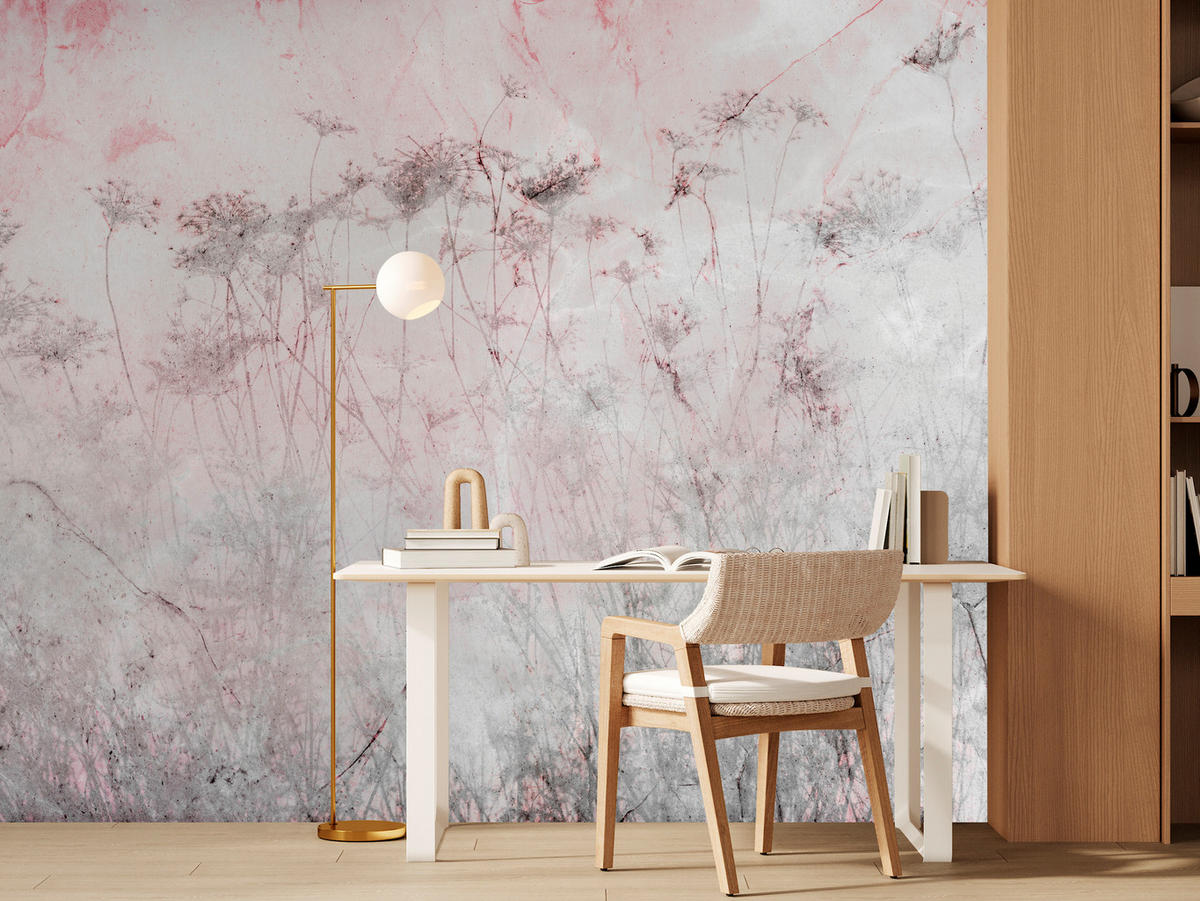 FOTOTAPETE für Schlafzimmer Blumen Wiese Gras Zarte Landschaft 400x280 - Violett/Rosa, Papier (400/280cm) - Muralo