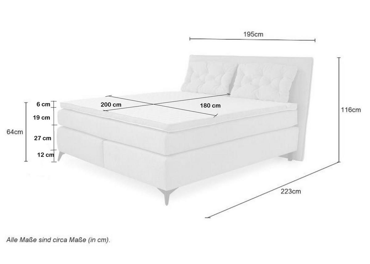 BOXSPRINGBETT 180x200 cm mit Bonell-Wende-Federkernmatratzen H2/H3, Bonell-Federkernpolsterung, PU-Schaum-Topper, 2 Kissen, Chenille Beige / 20030 - Beige/Schwarz, Textil/Metall (180/200cm) - luma-home
