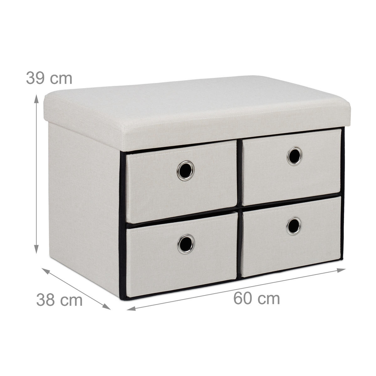 SEDAČKA - krémová, kompozitné drevo/textil (60/39/38cm) - Relaxdays