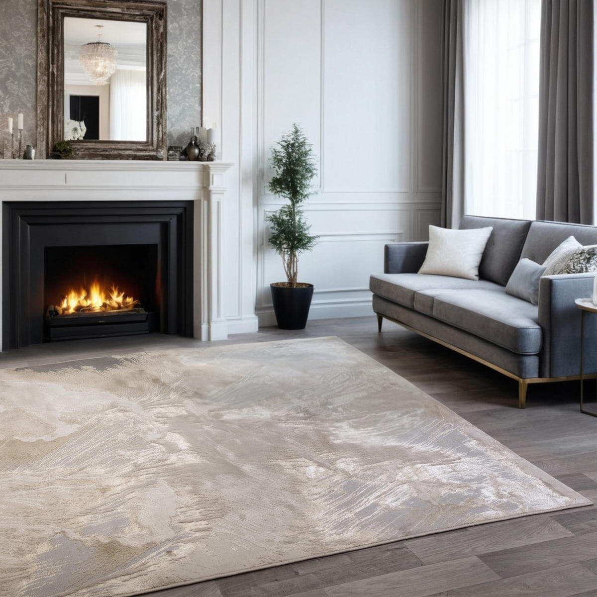 TEPPICH Hochglanz Marmoroptik Abstrakt Muster COMO-Nesso, Gold 120x170 cm - Goldfarben, Textil (120/170cm) - KADIMA DESIGN
